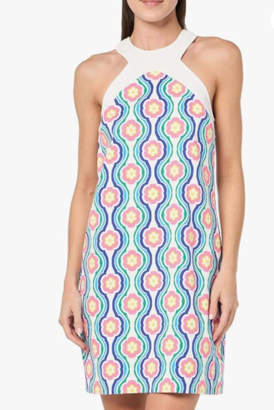TRINA TURK Women's Halter Triton Dress Size 4 Gulfstream White Multi Floral NWT